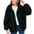 thumbnail image 2 of Aboser Womens Warm Fleece Jacket Coat Thick Sherpa Jackets Zipper Up Winter Coats Solid Long Sleeve Outerwear Fuzzy Plush Jacket with Pockets Black L, 2 of 9