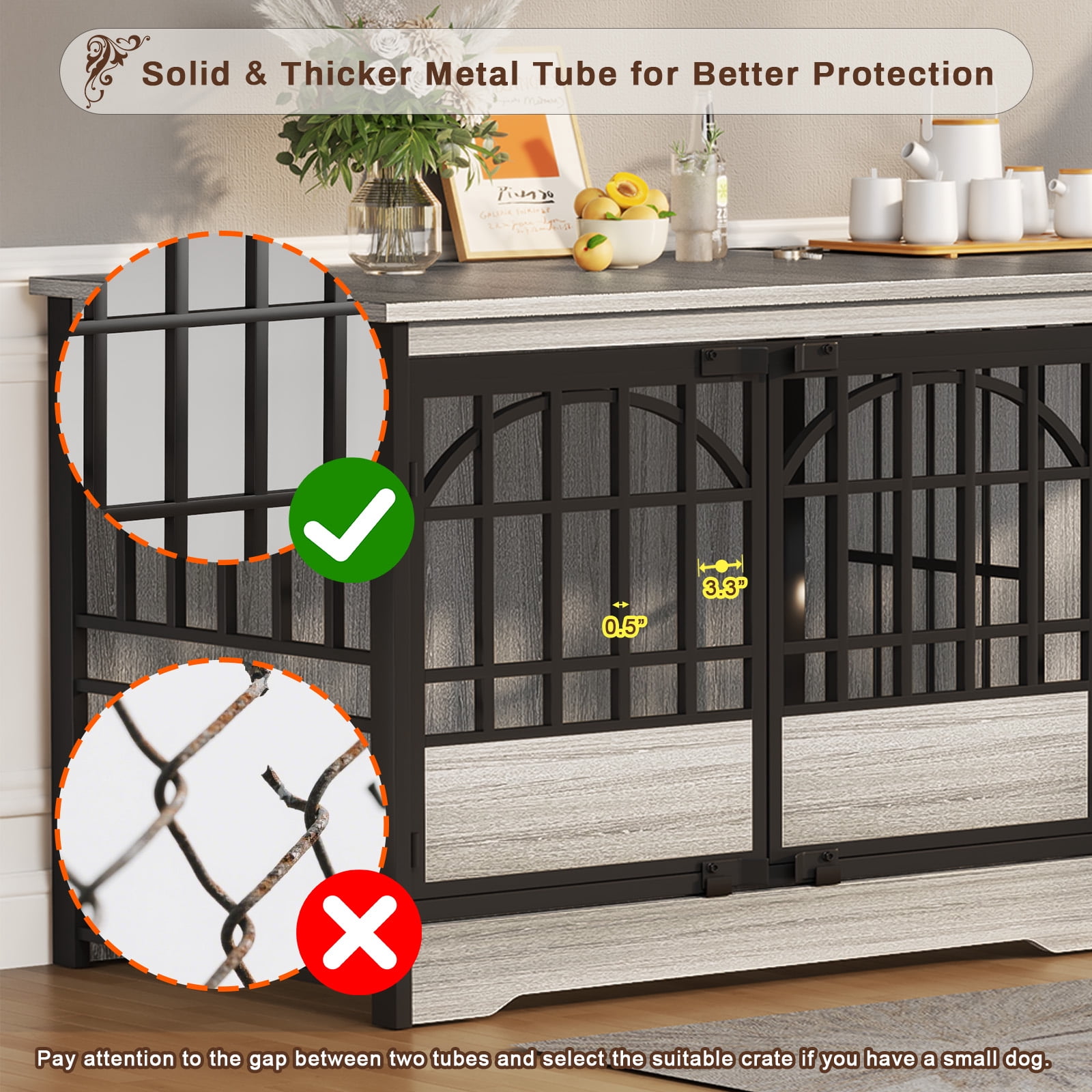 Bel Ark 86 inch Double Dog Crate Furniture for 2 Large Dogs Heavy Duty Double Dog Crates Furniture Indoor as TV Stand,Large Gray