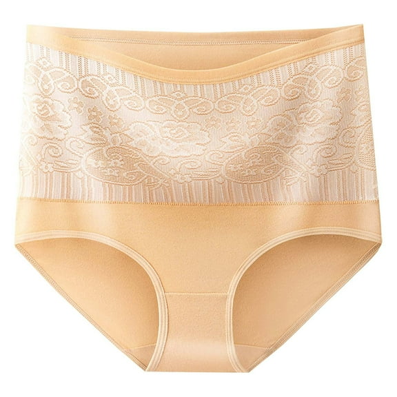 Ohufall Women's High Waist Panties Fashion Solid Color Printed Brief Underwear Soft Comfy Tummy Control Cotton Panties Stretchy Hip Lift Full Coverage Panties