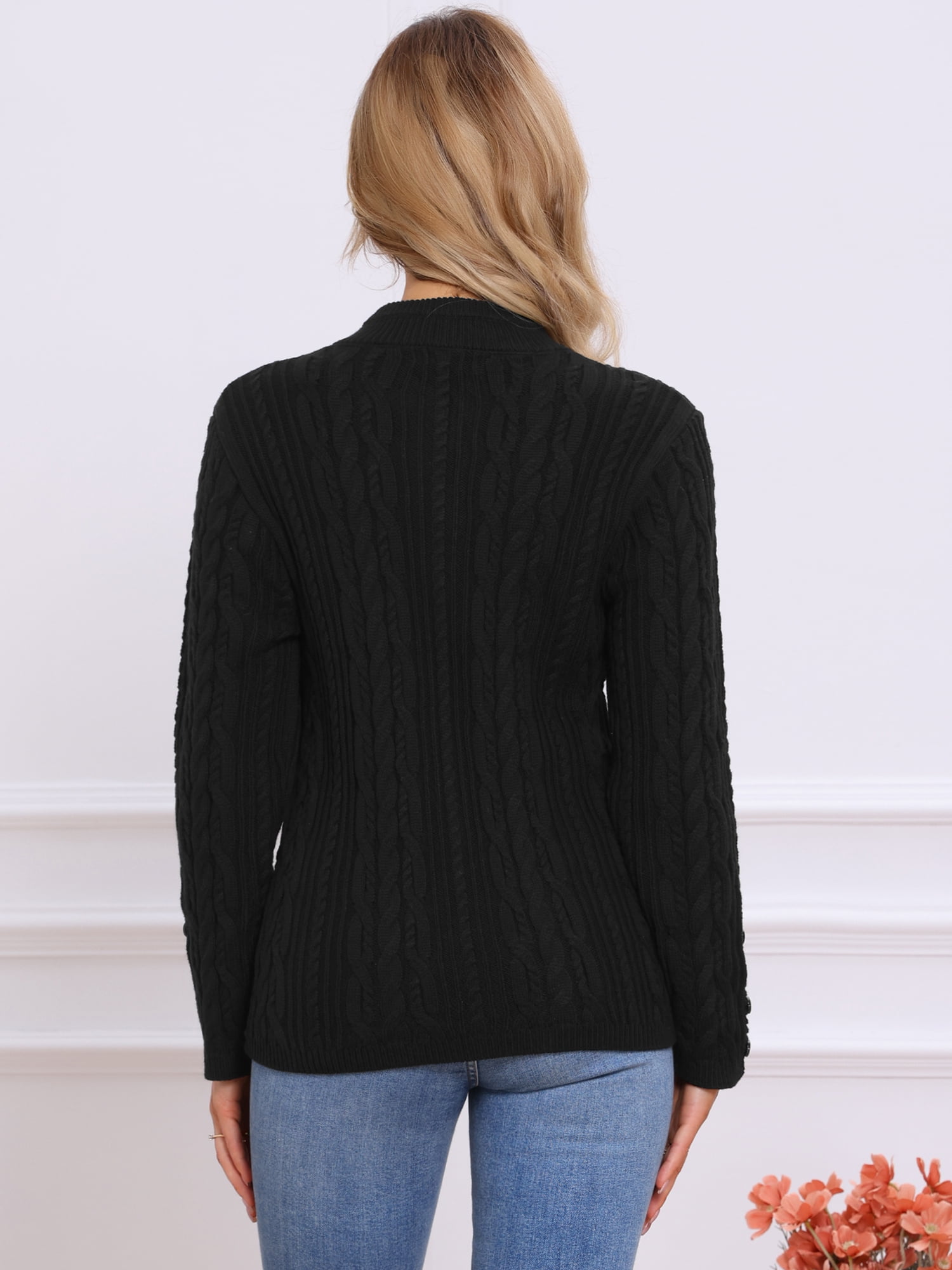 DARING DIVA Women's Cable Knit Open Front Button Up Cardigan Sweaters L Black