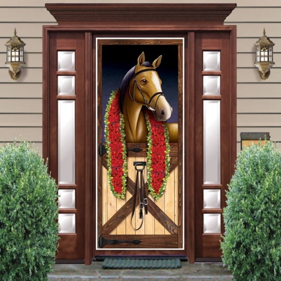 Beistle 12 Counts Brown Horse Racing Plastic Door Cover 6’
