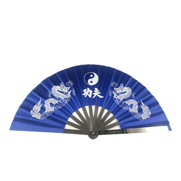 Yuarrent Ventilador plegable de acero inoxidable de primera calidad para entrenamiento de Tai Chi, ventilador plegable de plástico de dragón Accesorios para máquinas de ejercicios Azul