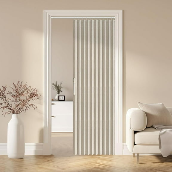 100% Blackout Magnetic Door Curtain Accordion Doors Interior Accordion Door Closet Doors Curtain Invisible Applicable Bedroom Room Living Room Doorway (Cream White 52" W x 78" L) 1 Panel