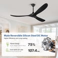 thumbnail image 3 of 60 Inch Black Outdoor Ceiling Fans without Lights, Modern Smart Remote/App/Alexa Control, 3 Solid Wood Propeller Blades, 6 Speeds Reversible Quiet Dc Motor for Living Room, Covered Exterior Patios, 3 of 7