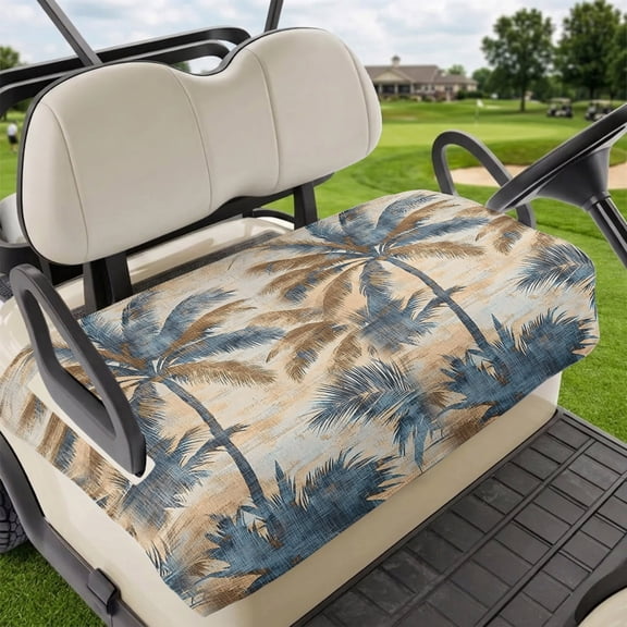 Golf Cart Seat Covers for 2 Seater,Navy Blue Brown Microfiber Cart Seat Towel Blanket,Tropical Botanical Palm Leaves Retro Absorbent Breathable Non Slip Bench Seats Protector for Golf Course 51"x31"