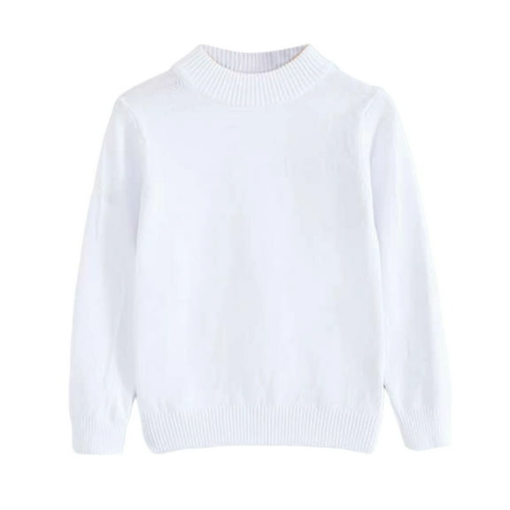 LYHaoo Boys and Girls' Uniform Cotton Crew-Neck Sweaters Long Sleeve Pullover Knit Sweaters 6-7 Years(White)