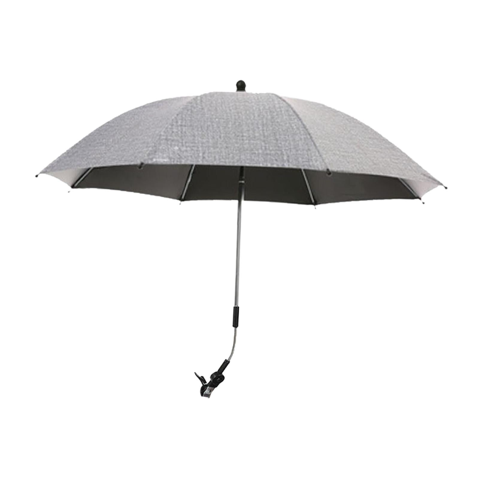 Baby Pram Umbrella with Clamp Baby Parasol Universal Summer 360 Degree Adjustable Sun Protection Baby Parasol for Outdoor Trolley gray