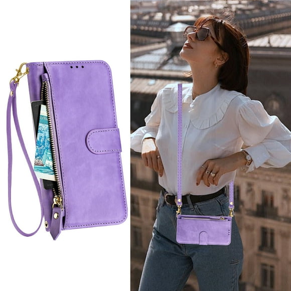 Funda para TCL 40R Cartera de Mano con Cremallera y Correa Cruzada Desmontable