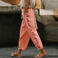 thumbnail image 2 of ZToonmas Solid Floral Embroidery Linen Barrel Pants for Women Drawstring Elastic Waist Loose Ankle Casual Cropped Pants with Side Pockets, 2 of 6