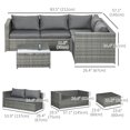 thumbnail image 3 of Outsunny 3 Pieces Garden Rattan Furniture Set with Cushions, Grey, 3 of 10