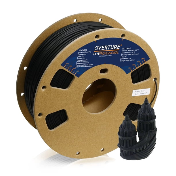 Filamento Overture Pla Plus (Pla+) De 1,75 Mm, Más Resistente Y Duradero, Dureza Profesional, Filamento Para Impresora 3D, 1 Kg (2,2 Libras) De Alta Precisión +/- 0,02 Mm Sin Enredos (Negro)