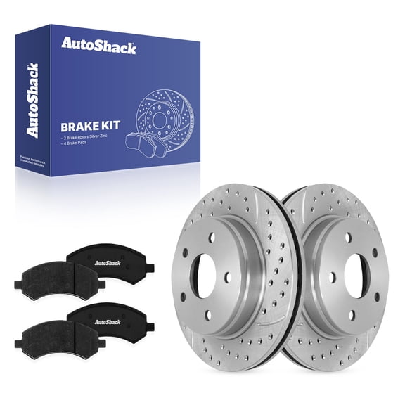 AutoShack Front Vented Drilled & Slotted Silver Zinc Coated Brake Rotors   Premium Ceramic Pads 6-PC Brake Kit Replacement for 2011-2018 Ram 1500 2010 Dodge Dakota SilverShield Pro 13.22" (335.9 mm)