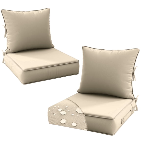 Kimunuk 2 Set Outdoor Cushion for Patio Furniture, 24" L X 24" W X 5" H Waterproof Outdoor Deep Seat Cushions with Tie for Patio Furniture, Cream