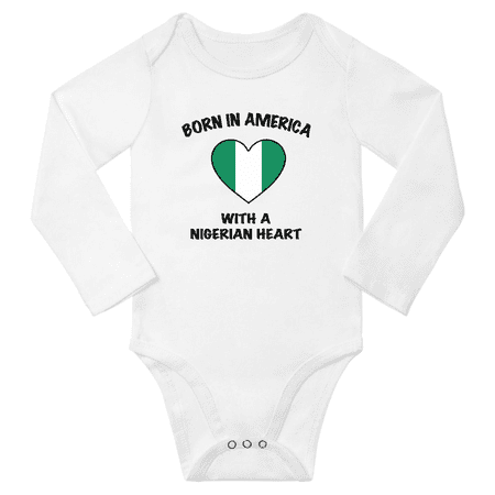 

Born in America With a Nigerian Heart Baby Long Sleeve Romper (White 18 Months)