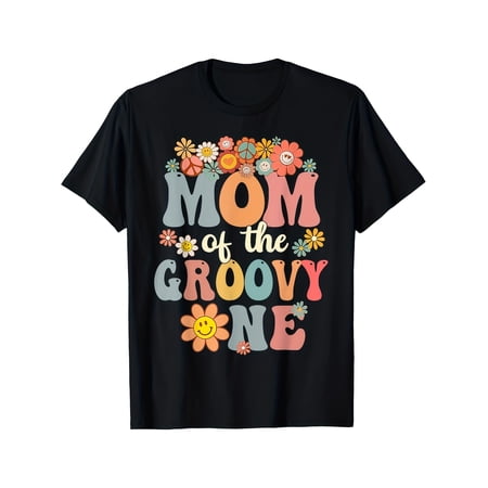 Women's Retro Groovy Floral Mom of the Groovy One Graphic T-Shirt