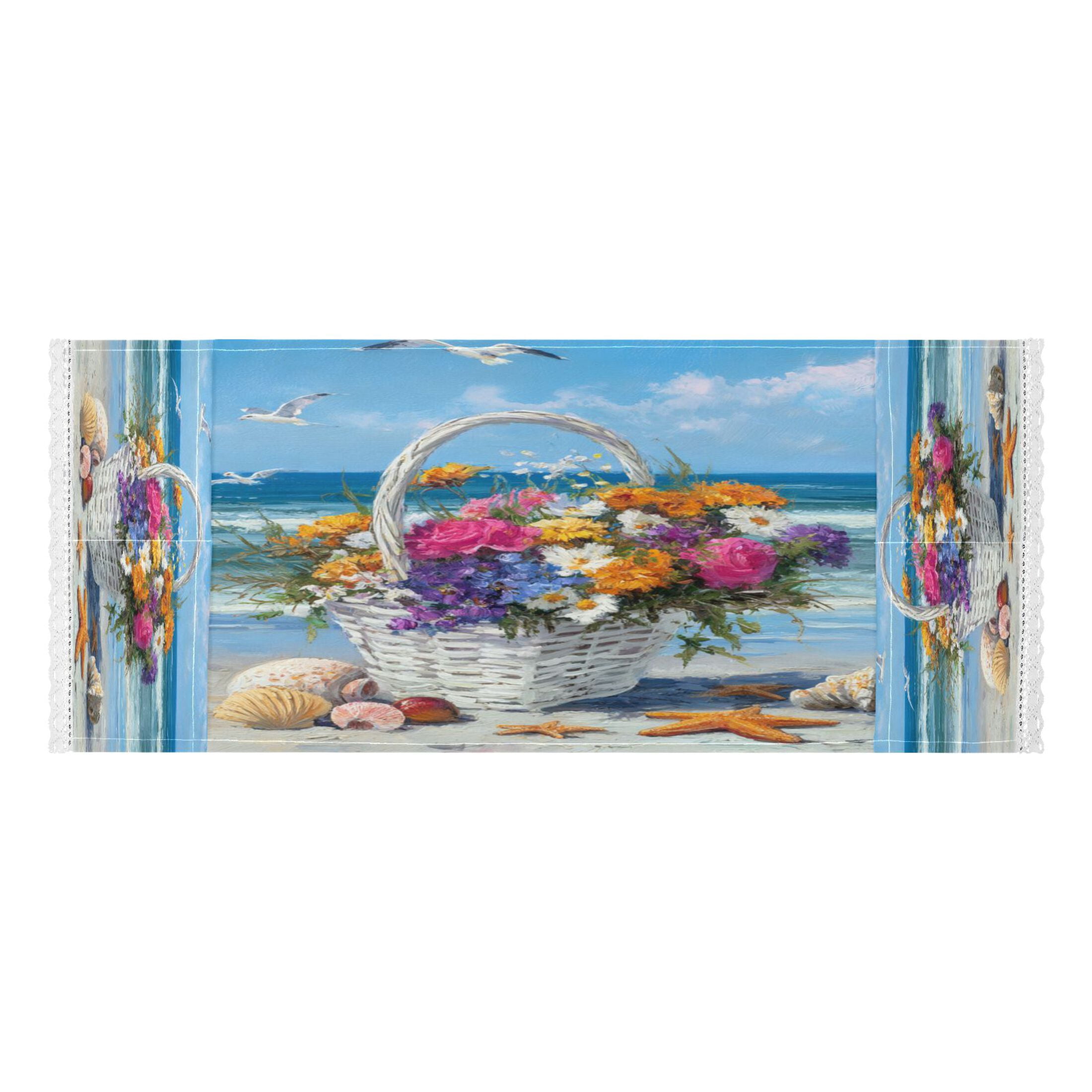 Wobogo Seaside Flower Basket Washing Machine Cover Dustproof Washer Dryer Cover Waterproof Laundry Room Decorative Protector