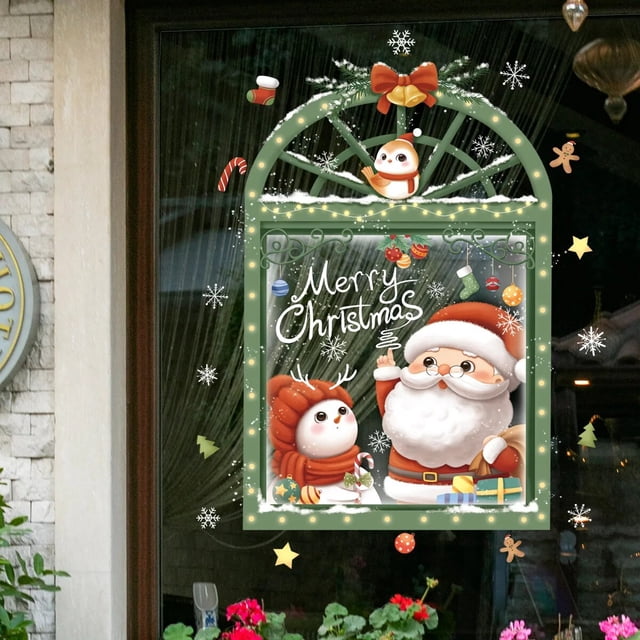 Pegatinas navideñas para pared y ventana, calcomanías para decoración del hogar, regalos de Navidad, 2024, 2023