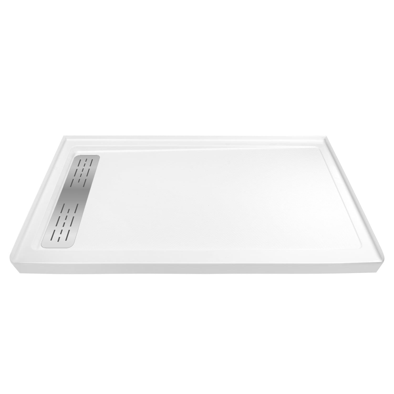 DV-1SB0099L 60" x 32" White Shower Base with Drain Assembly and Drain Cover Included, Non-slip Shower Pan