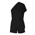 thumbnail image 5 of Women's One Shoulder Romper Casual Summer Mid Sleeve Jumpsuit Short Loose Draped Wide Leg Romper Flowy Outfit, Black, S, 5 of 7