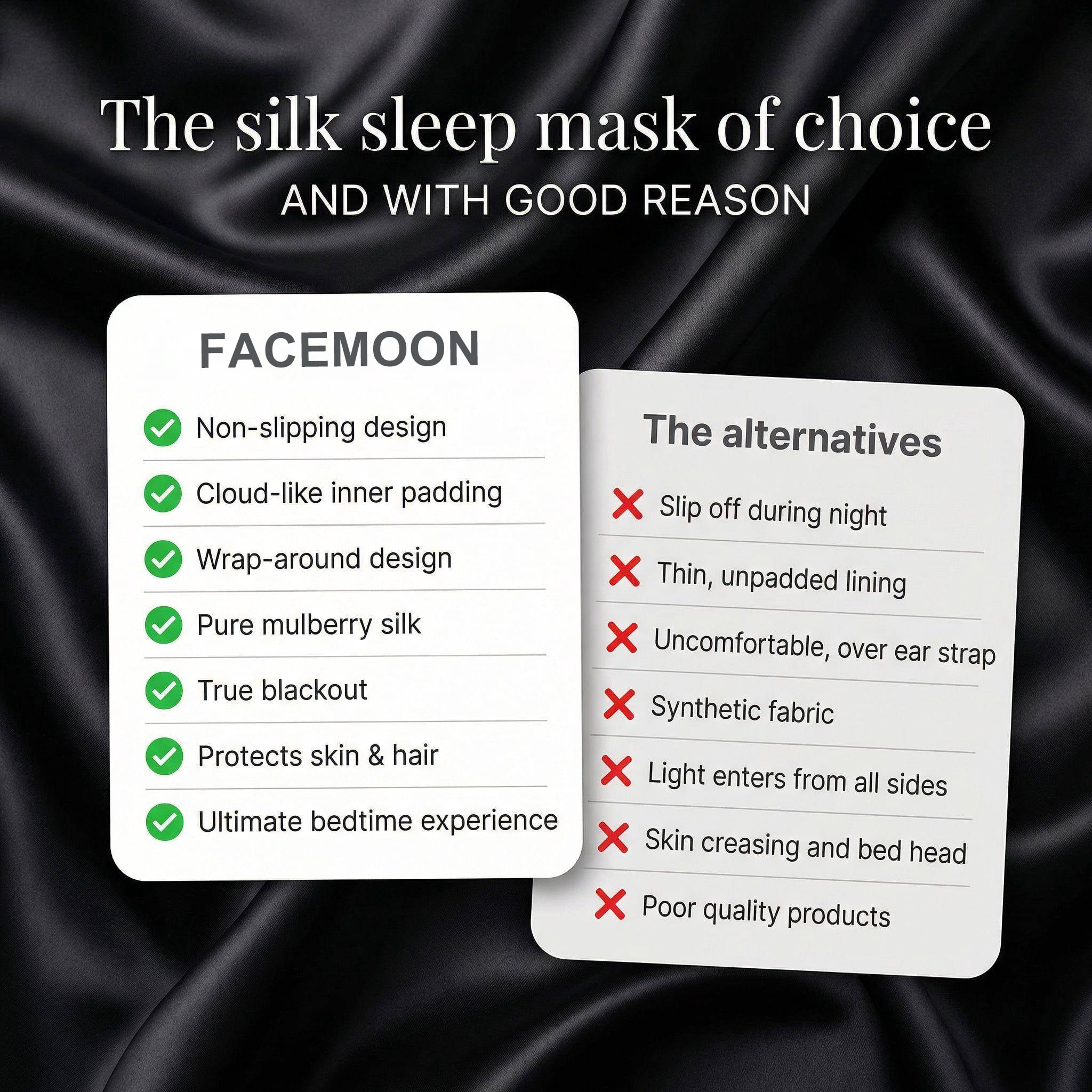 FACEMOON 100% Silk Unisex Sleep Mask, Comfortable, Breathable, Adjustable