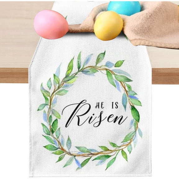 mubwai Easter Wreath He is Risen Blessed Table Runner Spring Holiday Coffee Kitchen Dining Table Runner for Home Party Decor 13x72 Inch