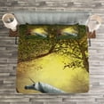 thumbnail image 3 of Ambesonne Unicorn Quilted Bedspread Set 3 Pcs, Fantasy Forest, King Size, Green White, 3 of 3