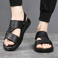 thumbnail image 2 of Dakaela Mens Flat Sandals Leather Comfortable Orthopedic Summer Shoes Open Toe Slide Slippers Black 9.5, 2 of 8