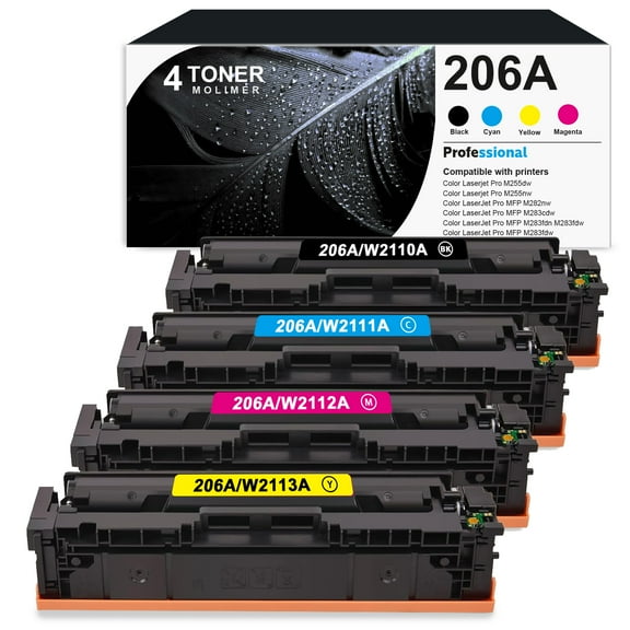 206A Toner Cartridge 4 Pack Compatible for HP Color Laser Pro M255; Color Laser Pro MFP M282, M283 Series Printers