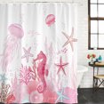 thumbnail image 2 of Pink Coastal Bathroom Shower Curtains with 12 Hooks Waterproof Shower Curtain for Stalls and Bathtubs Summer Ocean Coral Jellyfish Seahorse Starfish Decorative Bathroom Privacy Curtain 48x72 Inches, 2 of 9