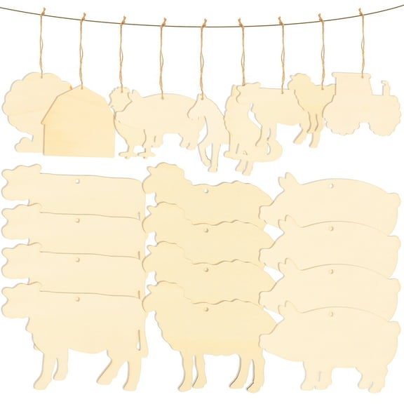 Farm Theme Beige Wooden Cutouts for Decor Lightweight Smooth DIY Craft Supplies 45pcs