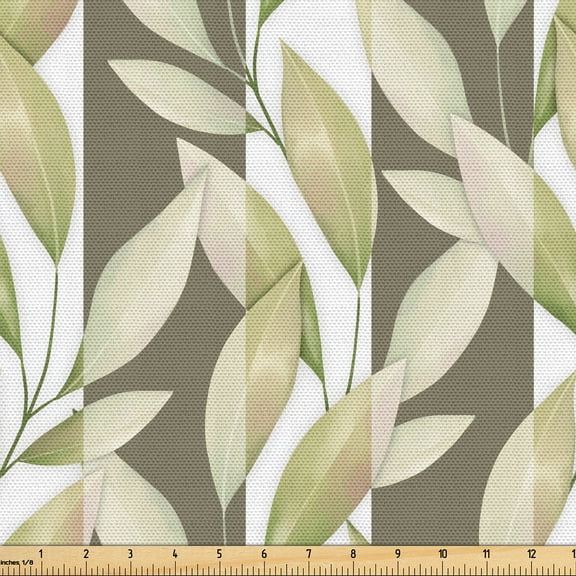 Ambesonne Leaves Greenery Fabric by the Yard Upholstery, Modern Design Leaf, 10 Yards, Pistachio Green White