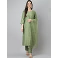 thumbnail image 3 of Janasya Indian Women's Green Chinon Solid Kurta with Pant and Dupatta, 3 of 10