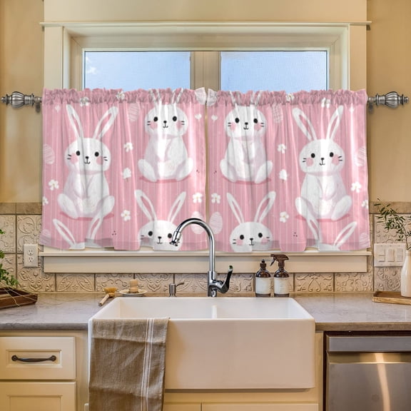 BZSMCE Set of 2 Pieces Window Curtains In Pink White Bunn Pattern 57x24in/57x36in