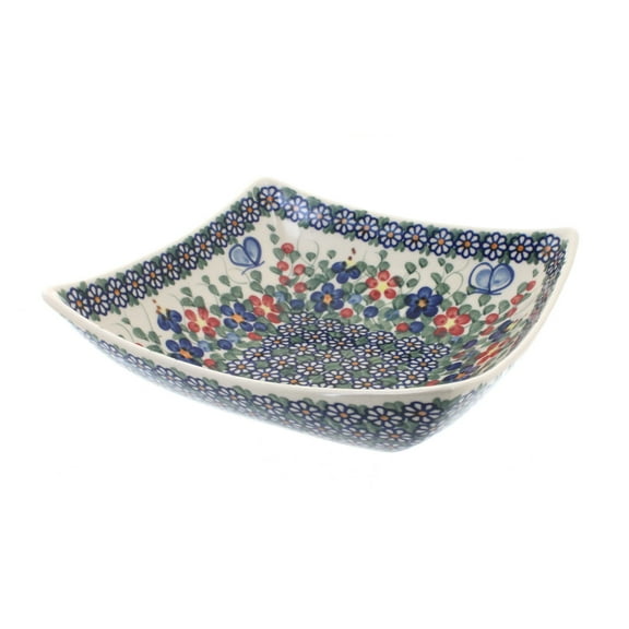 Blue Rose Polish Pottery Garden Butterfly Square Serving Dish