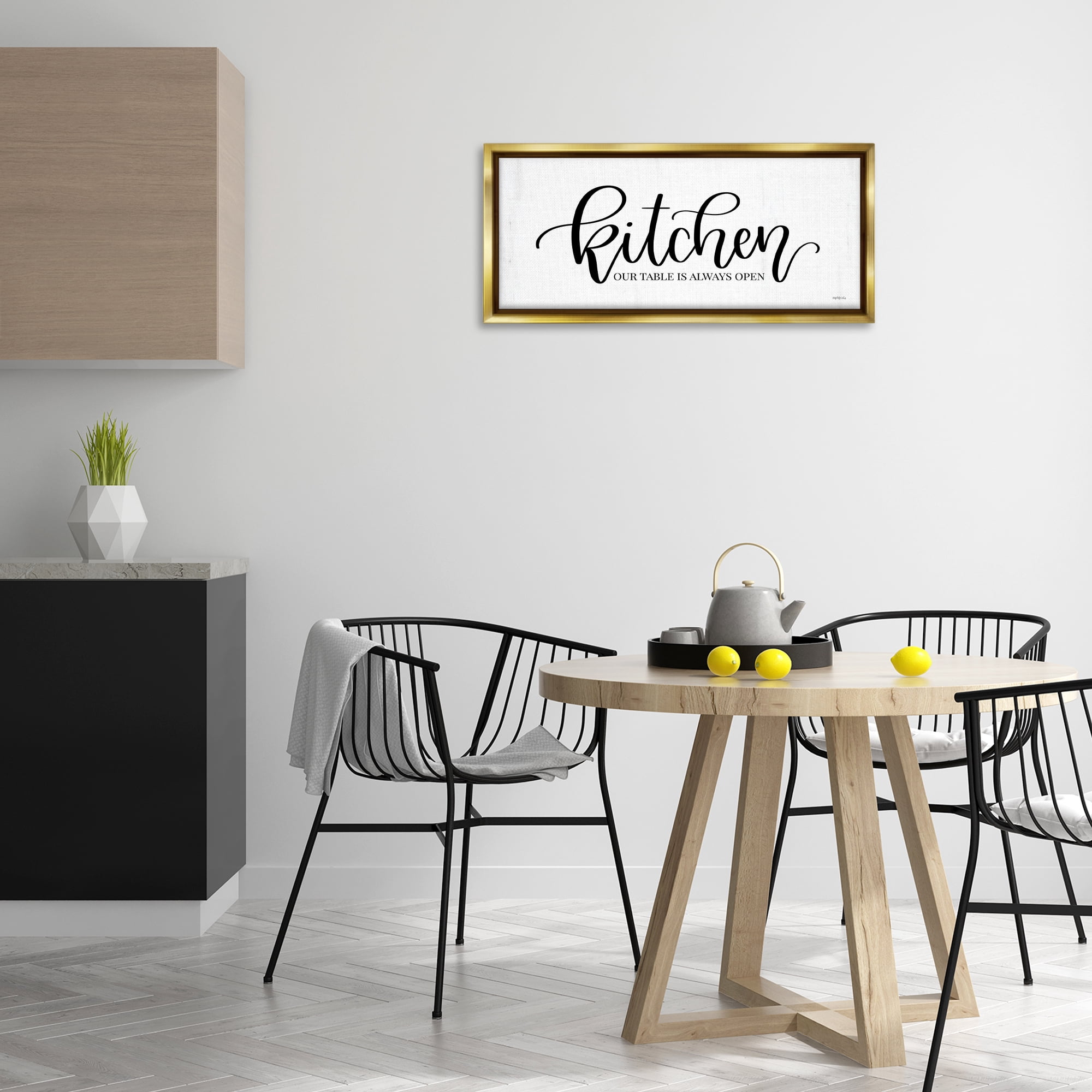 Stupell Industries Kitchen Always Open Typography Painting Gold Floater Framed Art Print Wall Art, 31 x 14