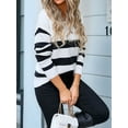 thumbnail image 5 of Women'S V Neck Striped Sweater Long Sleeve Oversized Fashion Knitted Pullover Fall Sweaters Tops White L, 5 of 9