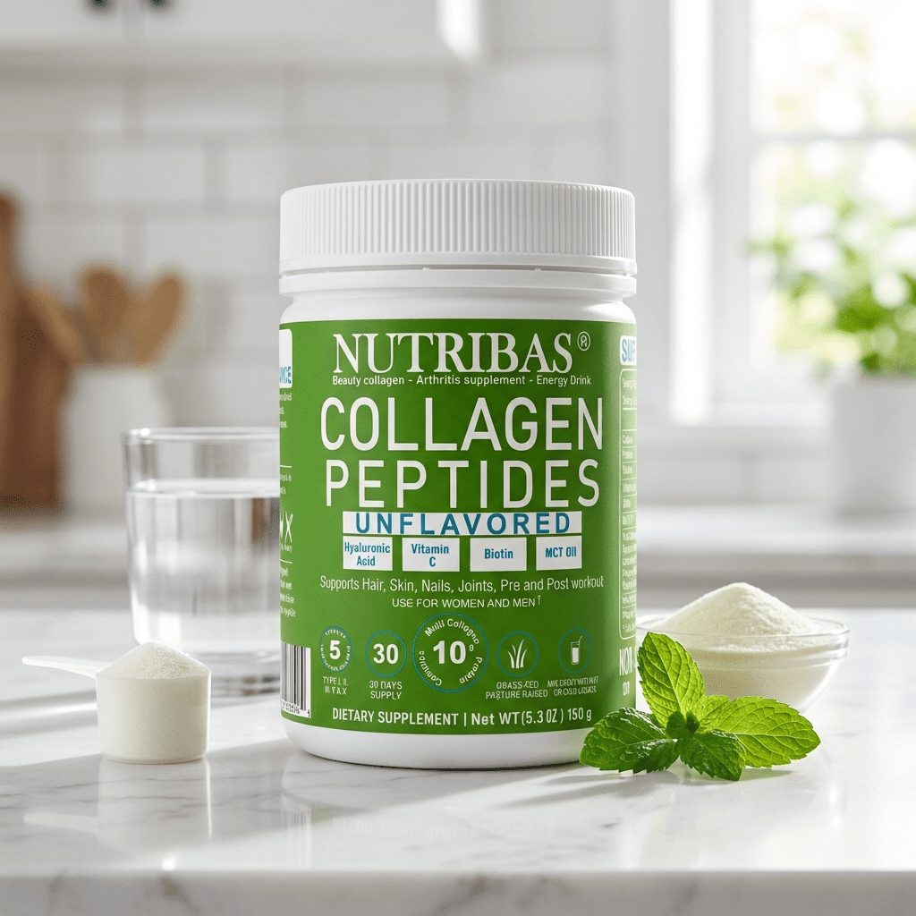 Nutribas Protein Multi Collagen Peptides Powder Supplement for Whole Body Support, Coffee Creamer with MCT & Vitamin C, Unflavored, 5.3 oz