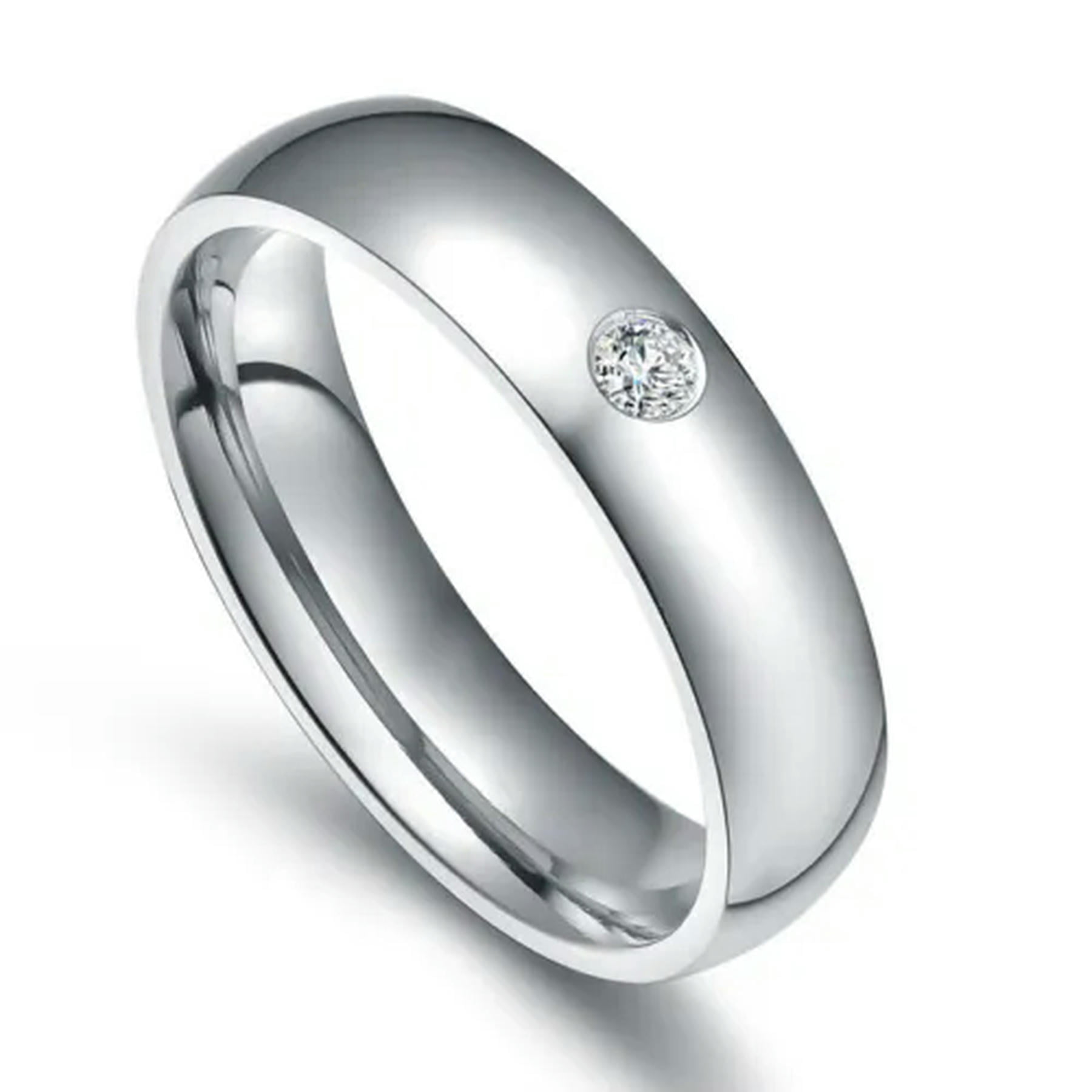 6mm Titanium Steel CZ Couple's Ring Set – Silver, Sizes 6-13, Fashion Wedding Band 10 thumbnail image