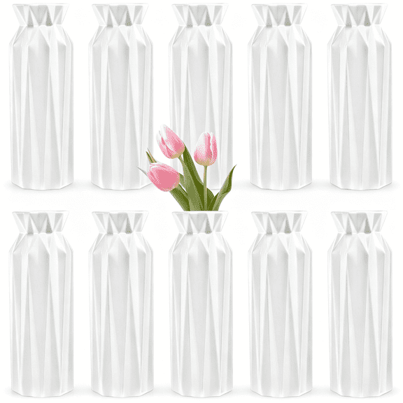 BPPEG 10 Pack Composite Plastic Flower Vase,8" White Flower Vases,Floral Vases for Centerpieces,Unbreakable Flower Vases,Plastic Vases for Wedding Dinner Party Living Room Decor