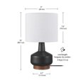 thumbnail image 2 of 15" Matte Black Ceramic Table Lamp with Wood Toned Base and White Linen Shade, 2 of 8