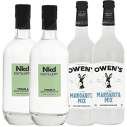 Nkd Distillery Tequila 2 Pack Alternative Premium Non-Alcoholic Spirit 750 ML Bottles w 2 Pack Owen’s Mixers Margarita Mix 750 ML Bottles - A