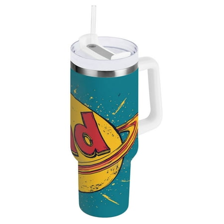 

40oz Travel Mug with Straw Car Bottle Insulated Mug with Handle Reusable Stainless Steel Water Bottle for Car Travel Home Red Rad on Planet