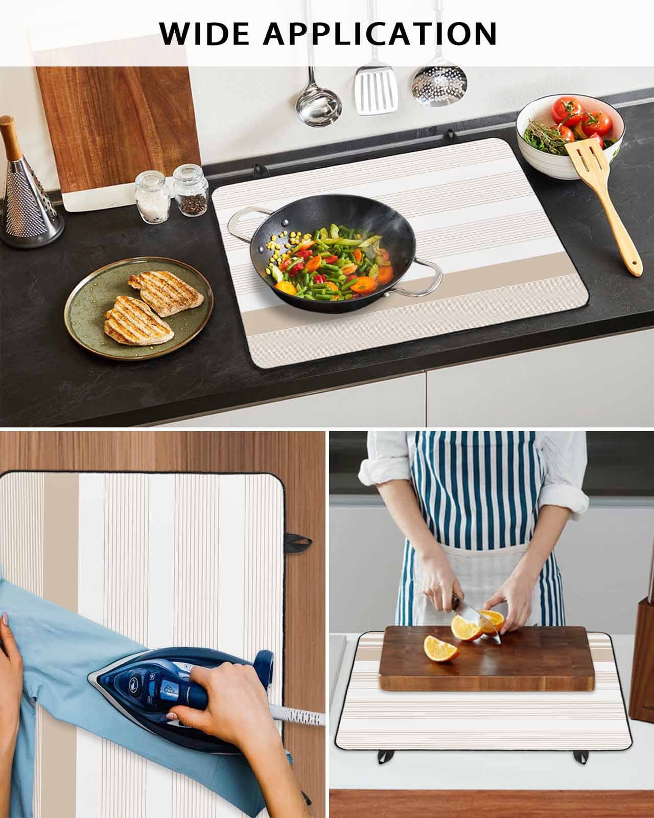 nqOlkjepod Large Induction Cooktop Protector Mat 24"x21", Brown Stripe Stove Top Covers for Electric Stove, Modern Rustic Horizontal Brown Striped Stove Burner Cover Mats, Glass Top Stove Cover