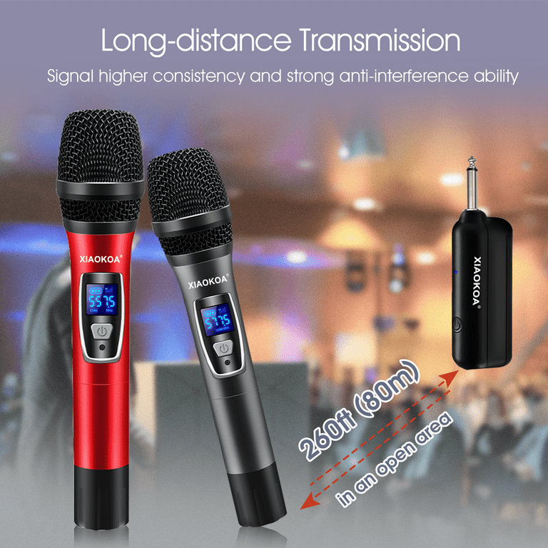 Lococo Wireless Microphones,Dual UHF Karaoke Wireless Microphone System  with Rechargeable Receiver for Party, Meeting,Church,Wedding,260ft Range 