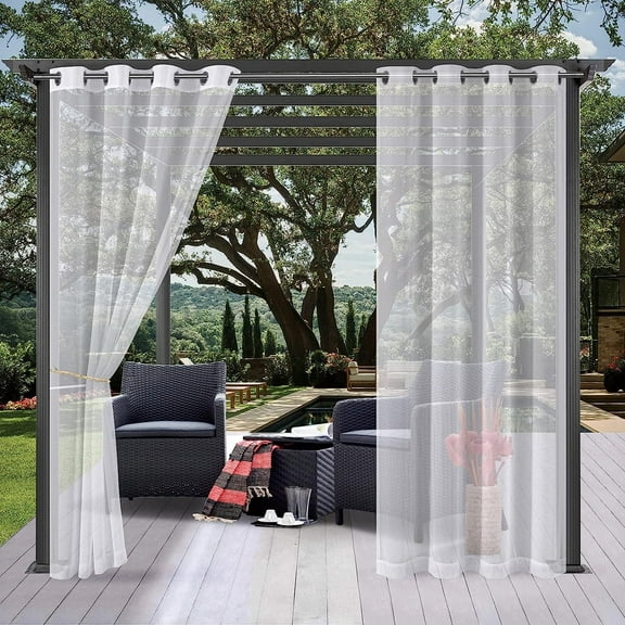 Rosnek Outdoor Curtains for Patio Waterproof Grommet Semi-Sheer Curtains Voile Sheer Drapes for Pergola, Porch, Cabana, 52" x 84", 1 Panel