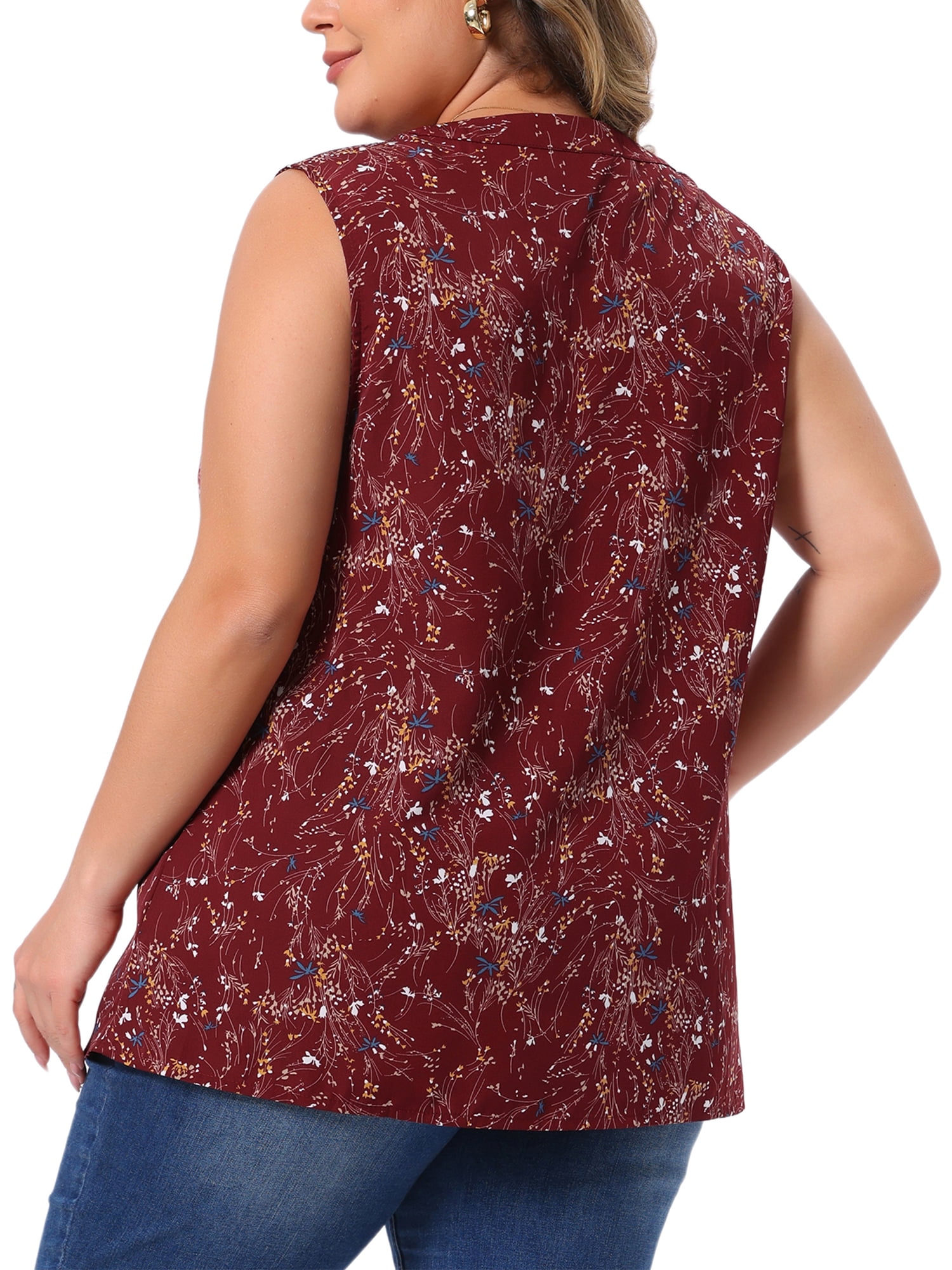 DARING DIVA Women's Stylish Plus Size Floral Sleeveless Tank Tops 4X Dark Red