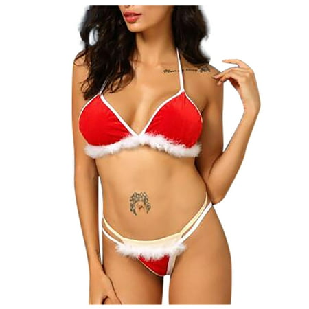 

YDKZYMD Womens Christmas Sexy Lingerie Lace Bra And Panty Babydoll Sets 2 Pieces Teddy Lingerie Set