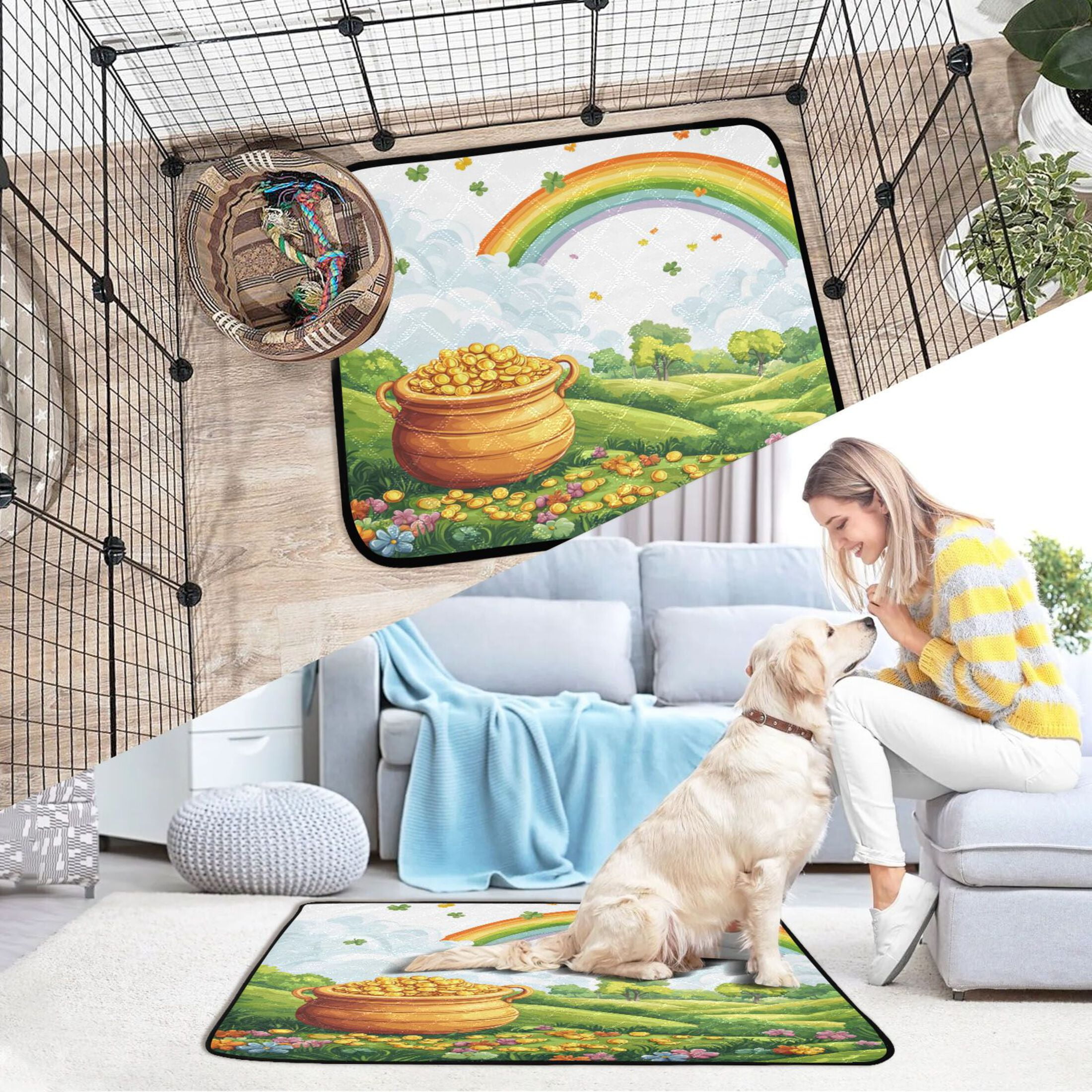 Qxltty Stpatricks Day Wild Gold Bag Cat litter Pads Pet Set of 3 Diaper Mats Center Anti-leakage Layer Absorbent Soft and Comfortable