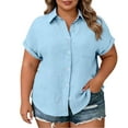 thumbnail image 2 of Hueook Button Down Shirts For Women Oversized Tshirts Women's Plus Size Short Sleeve Button Down Shirt with Notch Collar and Patch Pockets Light Blue 2X, 2 of 7