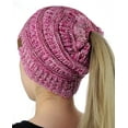 thumbnail image 1 of C.C BeanieTail Soft Stretch Cable Knit Messy High Bun Ponytail Beanie Hat, 3 Tone Pink, 1 of 2